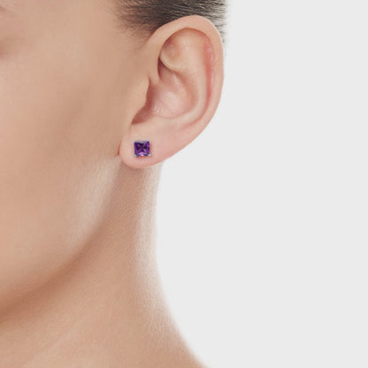 6mm Lab-Grown Ruby Sterling Silver Square Stud Earrings - July Birthstone