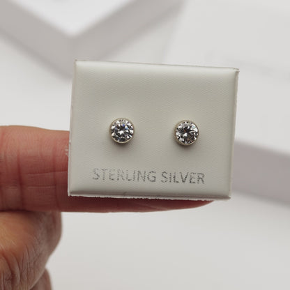 Luxury Grade AAA Cubic Zirconia Bezel Stud Earrings in 925 Silver & 9ct Gold